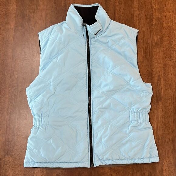 Vintage Y2K Nike Reversible Quilted Vest Light Blue Brown Black Medium Rare - Picture 9 of 15